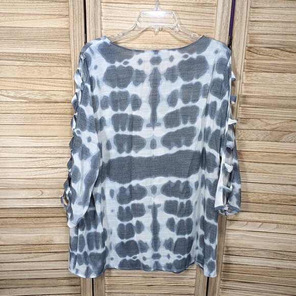 Fred David Top Tie-Dye Cold Shoulder Tunic Gray White Tie-Dye Ring Detail SZ 1X - Picture 7 of 10